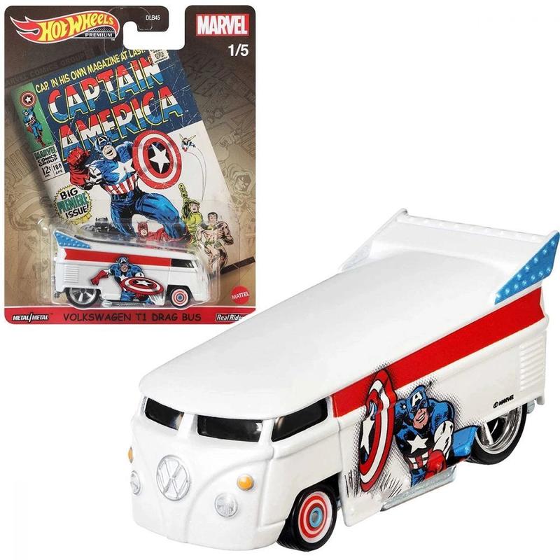 Miniatura Vw T1 Drag Bus Capitao America Hot Wheels Premium Grl44